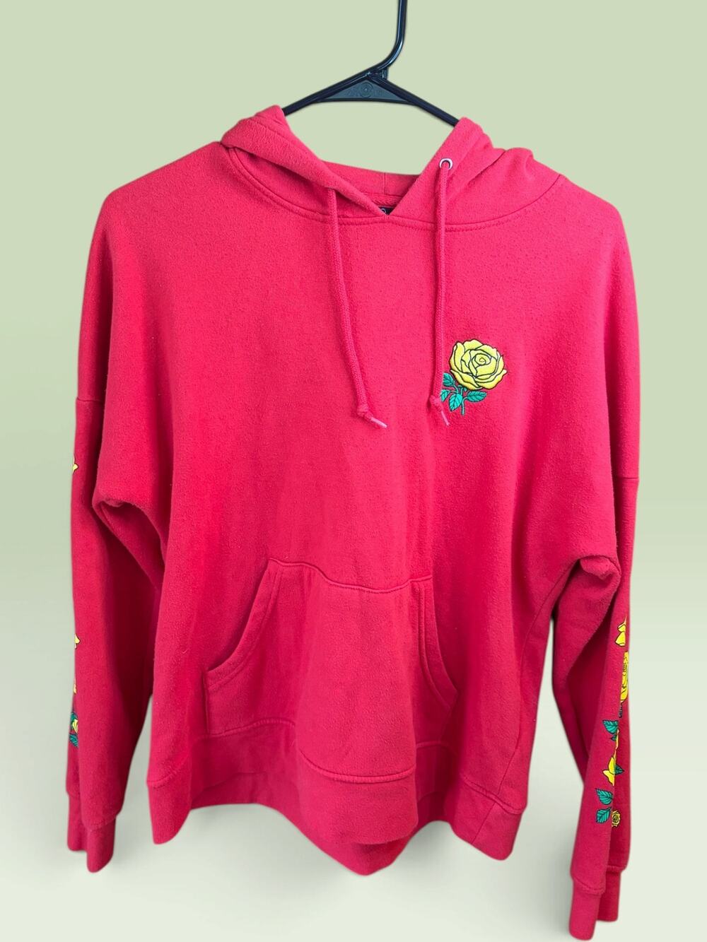 Empyre Floral Rose Hoodie Women’s Medium Red Quarter Zip Pullover